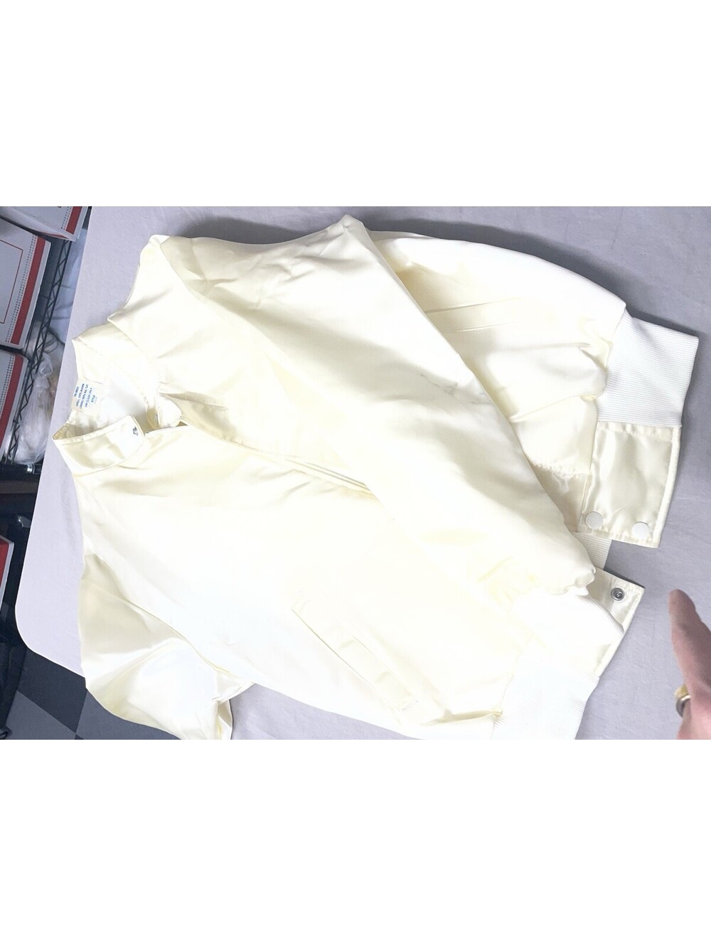 Vintage Westark Satin Varsity Jacket USA Cream/ White Bomber 90s Streetwear M - Picture 8 of 8
